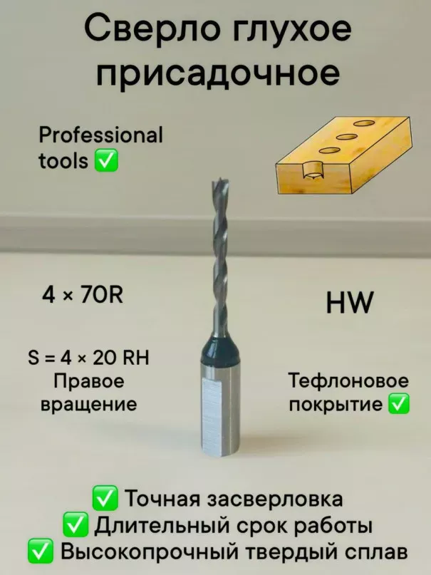 Сверло присадочное глухое 4х70 S10 RH в наличии по цене 650 руб. купить в Челябинске