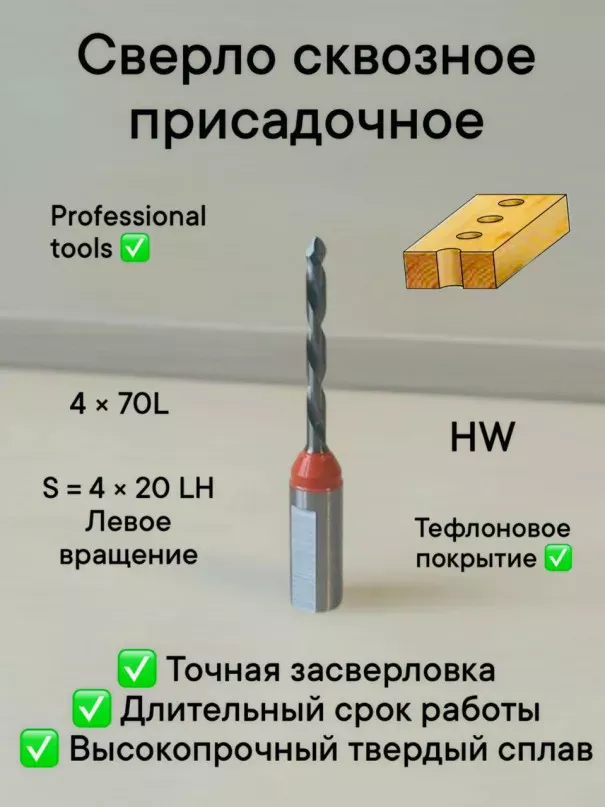 Сверло присадочное сквозное 4х70 S10 LH в наличии по цене 650 руб. купить в Челябинске