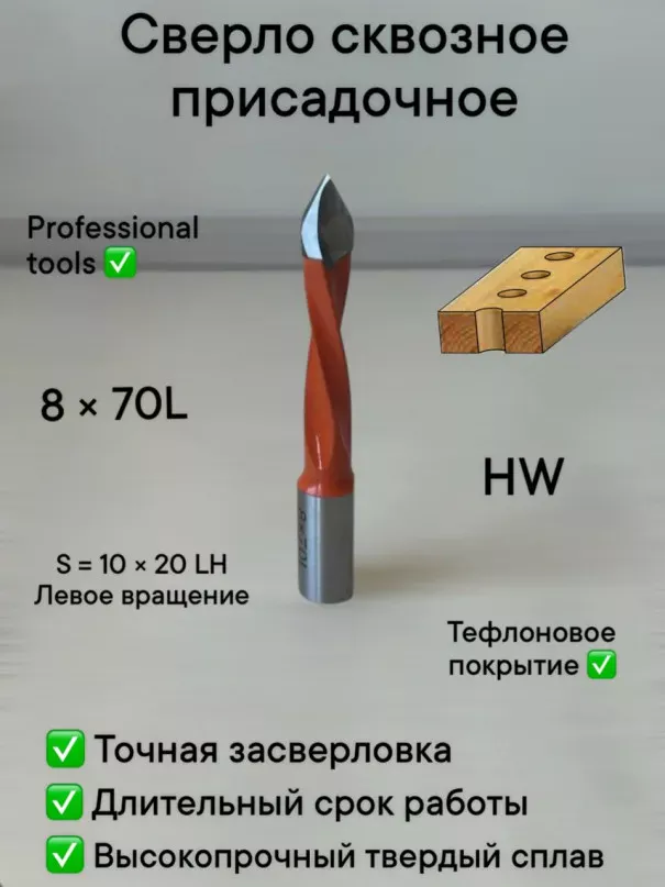 Сверло присадочное сквозное 8х70 S10 LH в наличии по цене 700 руб. купить в Челябинске